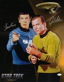 Leonard Nimoy and William Shatner Dual-Signed Star Trek 16x20 Print (JSA) 